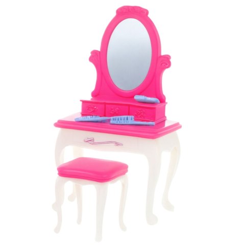 Zestaw Sypialnia Dla Lalek Toaletka Krzesełko Łóżko Różowe LEAN Toys