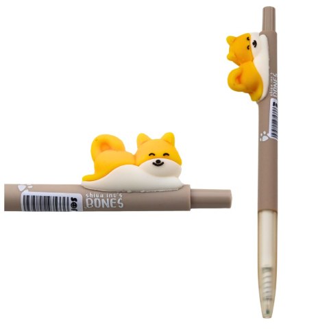Długopis Z Figurką Żółtego Pieska Shiba Niebieski Tusz 0.5mm LEAN