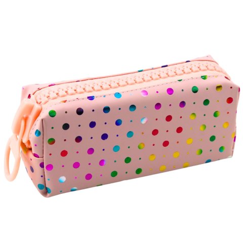 Piórnik Szkolny Organizer W Kolorowe Kropki Duży Suwak Różowy 21x8cm LEAN Toys