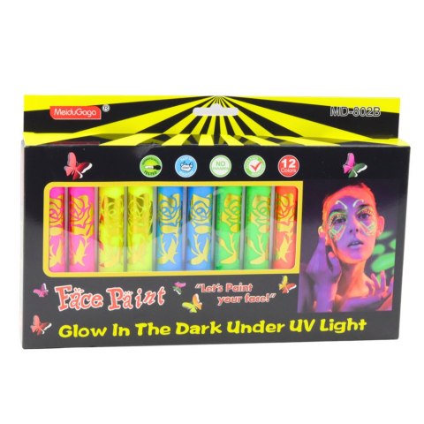 Zestaw Do Malowania Twarzy Pisaki Kredki Neonowe UV Fluorescencyjne 12szt LEAN