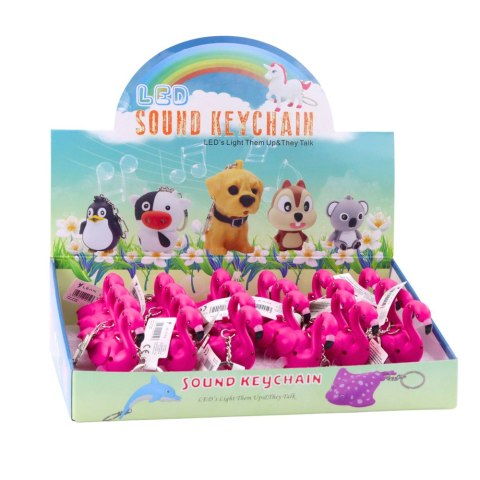 Brelok Do Kluczy Plecaka Flaming LED Dźwięki Różowy LEAN TOYS