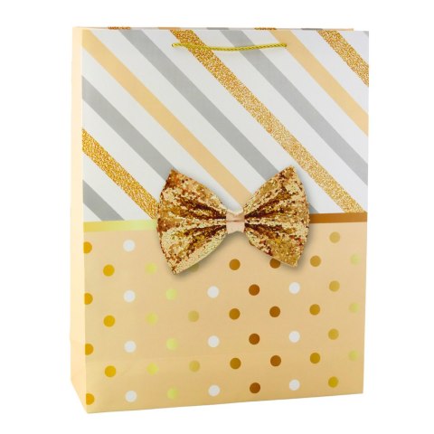 Duża Torba Prezentowa Z Kokardą Złote Zdobienia 55 x 43 x 15cm LEAN