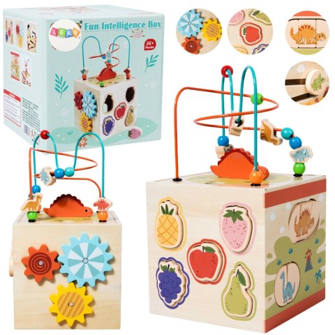 Kostka Edukacyjna Sensoryczna Sorter 5 Płaszczyzn Drewniana LEAN Toys