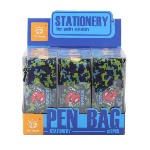 Piórnik Przybornik Kosmiczny Dinozaur Piksele Niebiesko Zielony 20x8cm LEAN