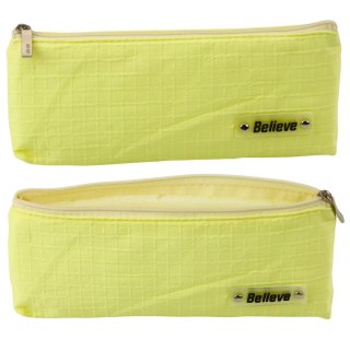 Piórnik Szkolny Biurowy Jednokomorowy Tłoczona Kratka Żółty 21x9,5cm LEAN
