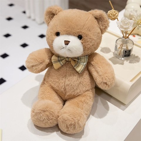 Pluszowa Maskotka Przytulanka Miś Z Kokardką Beżowy 25cm LEAN Toys
