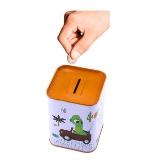 Skarbonka Dinozaur W Samochodzie Nauka Oszczędzania Metalowa 11x8cm LEAN TOYS