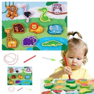 Układanka Drewniana Magnesy Sznurek Do Przeplatania Zwierzątka LEAN Toys