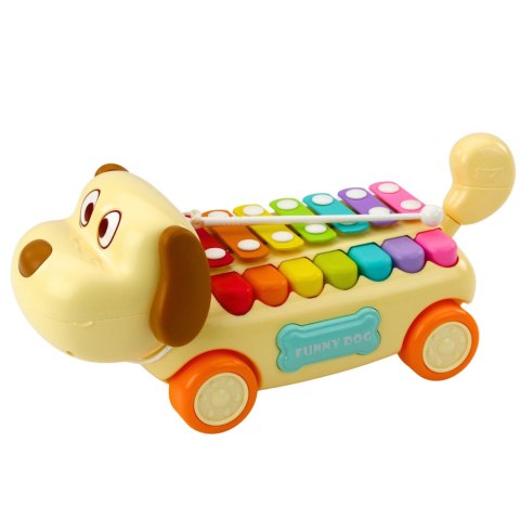Jeżdżący Piesek Cymbałki Ruchome Uszy Ogon Pałeczka Na Sznurku LEAN Toys