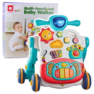 Jeździk Pchacz Interaktywny Stolik Edukacyjny Panel 3w1 Niebieski LEAN Toys