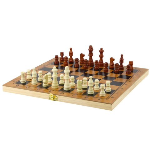 Klasyczna Gra Logiczna 3w1 Szachy Warcaby Backgammon Drewniane LEAN Toys