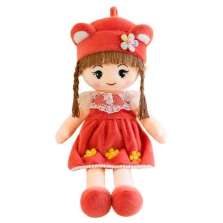 Lalka Szmacianka Miękka Pluszowa Czerwona Sukienka Czapka Z Uszami 45cm LEAN Toys