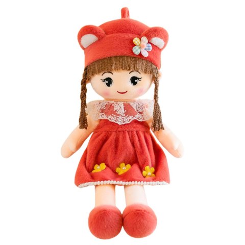 Lalka Szmacianka Miękka Pluszowa Czerwona Sukienka Czapka Z Uszami 45cm LEAN Toys