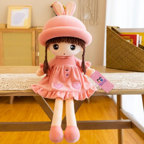 Lalka Szmacianka Miękka Pluszowa Różowa Sukienka Z Falbanką 45cm LEAN Toys