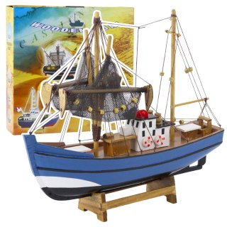 Model Kolekcjonerski Dekoracyjny Statek Kuter Rybacki Niebieski 30x26cm LEAN Toys
