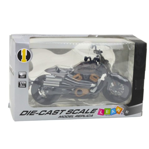 Motocykl Chopper Metalowy Światła Dźwięki Czarny Szare Elementy 1:12 LEAN Toys