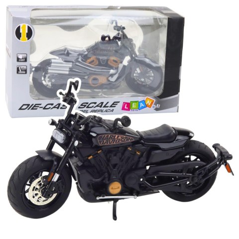 Motocykl Chopper Metalowy Światła Dźwięki Czarny Złote Elementy 1:12 LEAN Toys