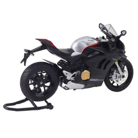 Motocykl Sportowy Metalowy Światła Dźwięki Srebrne Elementy Czarny V4 1:12 LEAN Toys