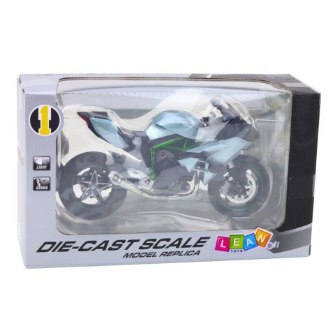 Motocykl Sportowy Metalowy Światła Dźwięki Srebrny 1:12 LEAN Toys
