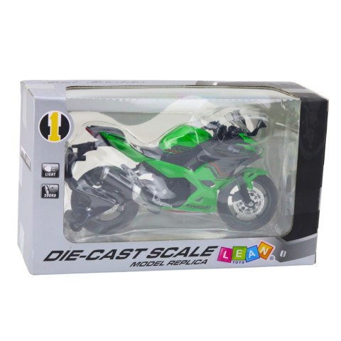 Motocykl Sportowy Metalowy Światła Dźwięki Zielony 1:12 LEAN Toys
