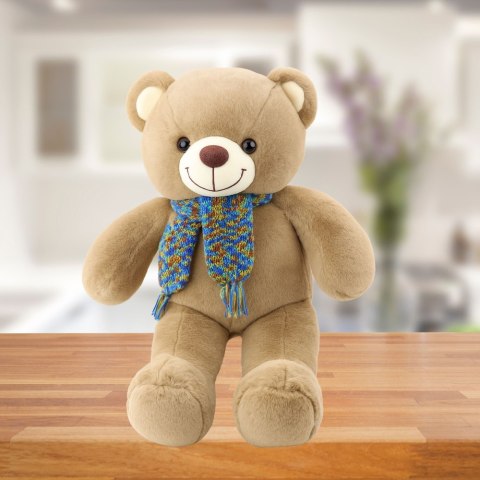 Pluszowa Maskotka Przytulanka Miś Kolorowy Szalik Wełniany Brązowy 55cm LEAN Toys