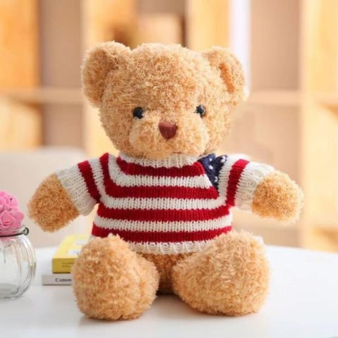 Pluszowa Maskotka Przytulanka Miś W Koszulce W Paski Kremowy 32cm LEAN Toys