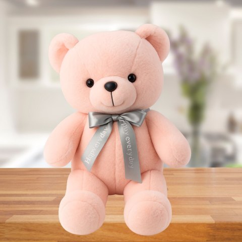 Pluszowa Maskotka Przytulanka Miś Z Kokardą Happy Every Day Różowy 55cm LEAN Toys