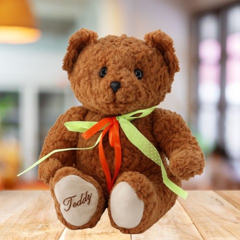 Pluszowa Maskotka Przytulanka Miś Zielono-Czerwona Kokarda Brązowy 30cm LEAN Toys