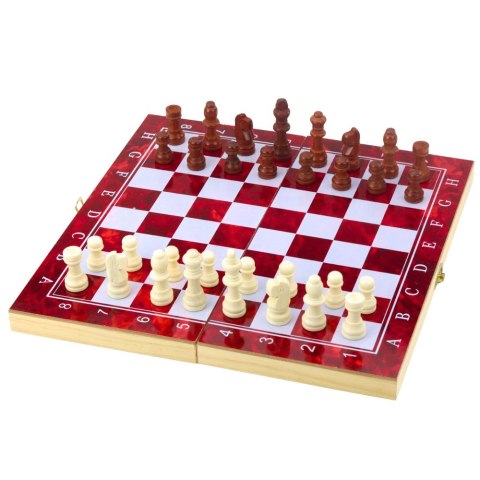 Zestaw Drewniana Gra 3W1 Szachy Tryktrak Warcaby Składana Plansza 24x24cm LEAN Toys