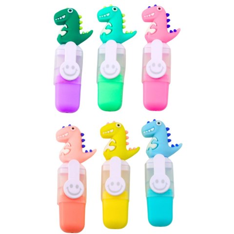 Zestaw Mini Zakreślacze Z Dinozaurem W Etui Kolorowe 6szt 8cm LEAN