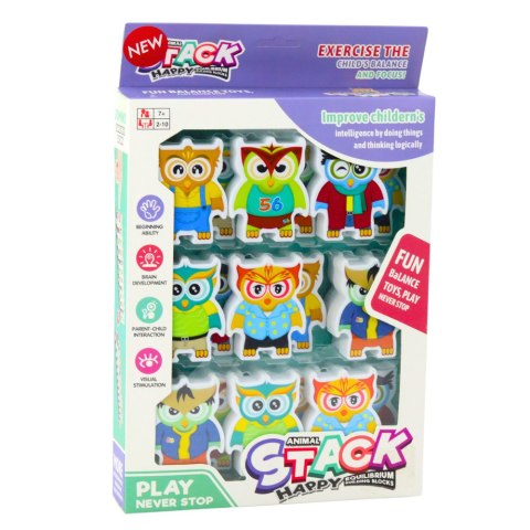 Gra Edukacyjna Sówki Układanka Zręcznościowa Logiczna Domino 18 szt. LEAN Toys
