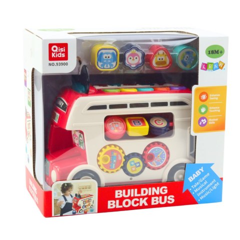Interaktywny Autobus Edukacyjny Sorter Światła Dźwięki Czerwony LEAN Toys