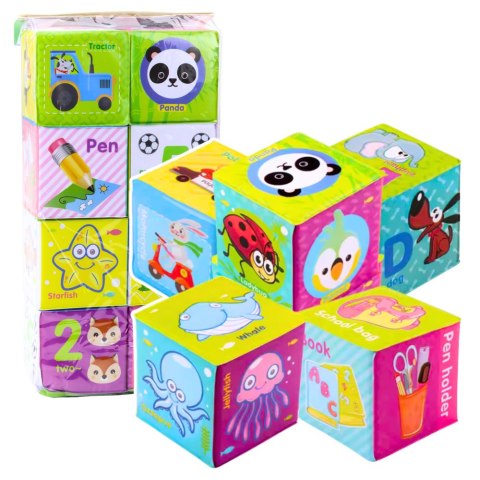 Klocki Kostki Kolorowe Edukacyjne Literki Zwierzątka Nauka 8ele. LEAN Toys