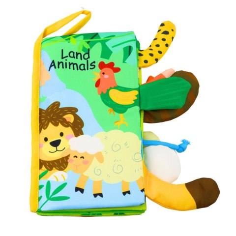 Miękka Książeczka Edukacyjna Szeleszcząca Zwierzęta Ogonki Dla Niemowląt Żółta LEAN TOYS