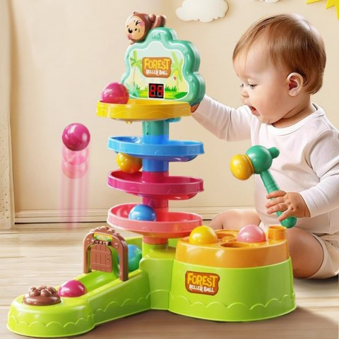 Tor Dla Kulek Interaktywna Zjeżdżalnia Sensoryczna Katapulta Młotek LEAN Toys