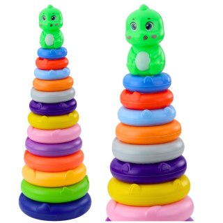 Wieża Piramidka Dinozaur Kolorowa 13 Kółek 45 x 15,5 x 15,5 cm LEAN Toys
