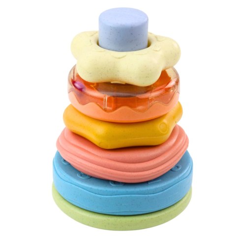 Wieża z Kółek Układanka Sensoryczna Dla Malucha Pastelowa 17cm LEAN Toys
