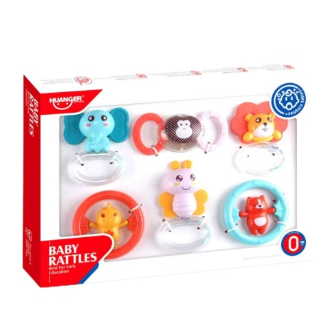 Zestaw Gryzaków Grzechotek Dla Niemowlaka Zwierzątka 6 ele. LEAN Toys