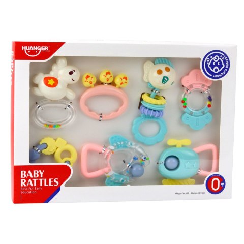 Zestaw Grzechotki Gryzaki Dla Niemowlaka Pastelowe Kolory 7 szt. LEAN Toys