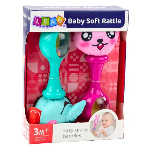 Zestaw Grzechotki Z Miękką Piłeczką Królik Słoń 2szt LEAN Toys