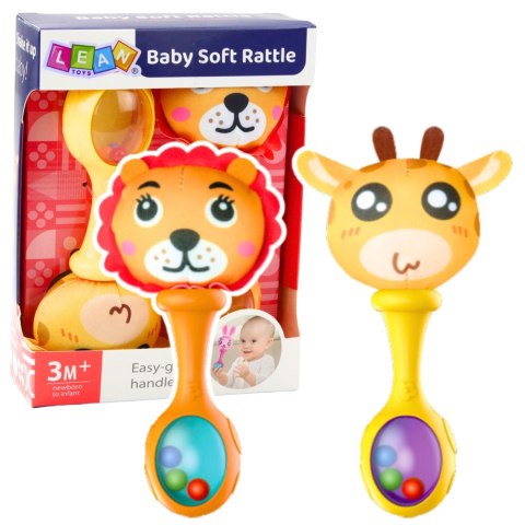 Zestaw Grzechotki Z Miękką Piłeczką Wzorki Żyrafa Lew 2szt LEAN Toys