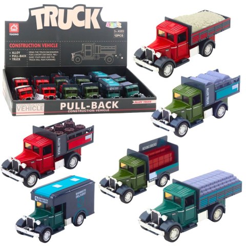 Ciężarówka Klasyczna Metalowa Napęd Pull Back Światła Dźwięki LEAN Toys