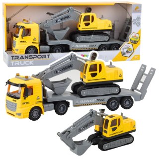Ciężarówka Laweta Koparka Gąsienicowa Ruchoma Światła Dźwięki Żółta LEAN Toys