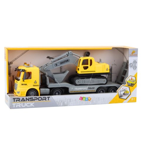 Ciężarówka Laweta Koparka Gąsienicowa Ruchoma Światła Dźwięki Żółta LEAN Toys