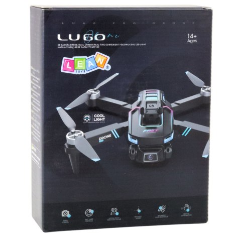Dron LU60 Podwójna Kamera HD Światła LED Aplikacja Czarny LEAN Toys