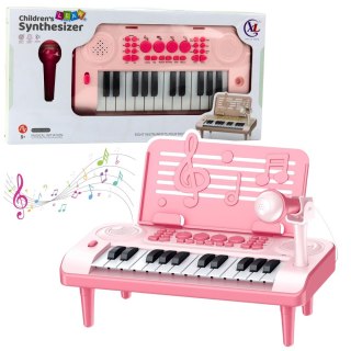 Elektroniczne Pianinko Edukacyjne Z Podstawką Na Nuty Mikrofon 24K Różowe LEAN Toys