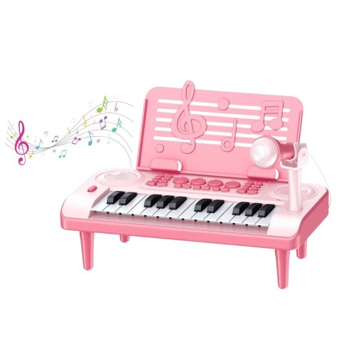 Elektroniczne Pianinko Edukacyjne Z Podstawką Na Nuty Mikrofon 24K Różowe LEAN Toys