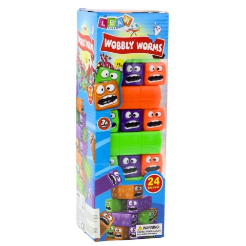 Gra Zręcznościowa Wieża 24 Klocki Z Buźkami Kolorowe LEAN Toys