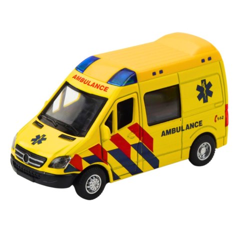 Karetka Ambulans Metalowy Z Napędem Pull Back Światła Dźwięki Żółty 1:32 LEAN Toys