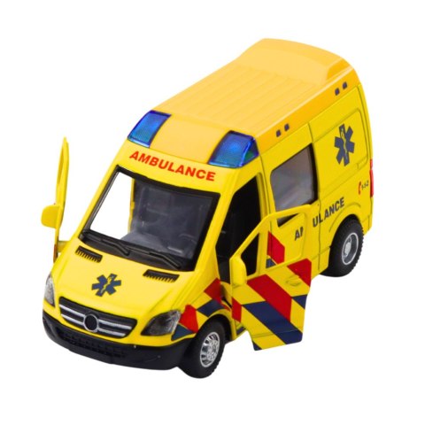 Karetka Ambulans Metalowy Z Napędem Pull Back Światła Dźwięki Żółty 1:32 LEAN Toys